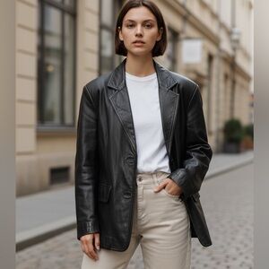 Vintage y2k East 5th Black Genuine Leather Blazer Jacket 
classic late 90s style